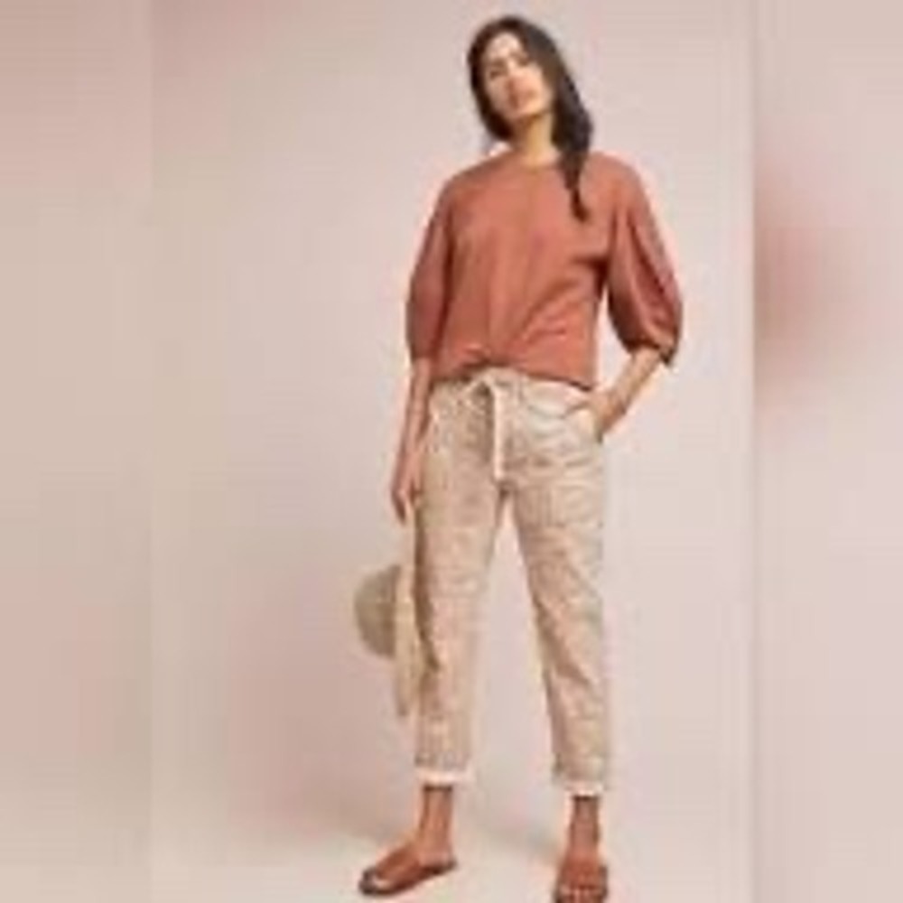 Anthropologie The Wanderer Utility Leopard Tie-Front Pants Tan Beige Animal 29